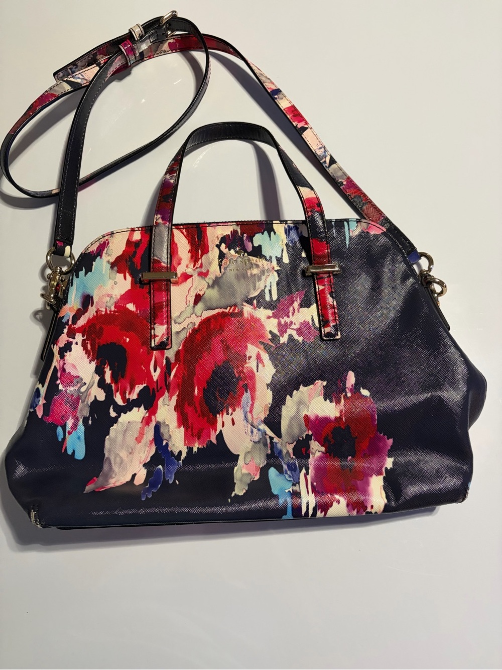 kate spade Navy Floral-Print Shoulder Tote with Crossbody Strap